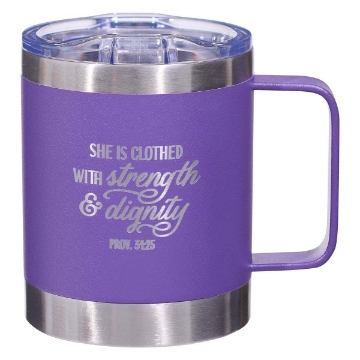 Mostrar detalles de Strength & Dignity Purple Camp-style Stainless Steel Mug - Proverbs 31:25 Imagen de Strength & Dignity Purple Camp-style Stainless Steel Mug - Proverbs 31:25