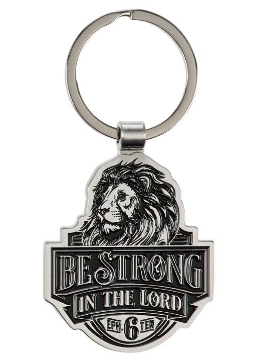 Mostrar detalles de Be Strong in the Lord Lion Silver Metal Keychain - Ephesians 6:10 Imagen de Be Strong in the Lord Lion Silver Metal Keychain - Ephesians 6:10