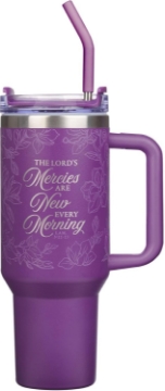 Mostrar detalles de New Mercies Purple Floral 40 oz Stainless Steel Tumbler with Straw - Lamentations 3:22-23 Imagen de New Mercies Purple Floral 40 oz Stainless Steel Tumbler with Straw - Lamentations 3:22-23