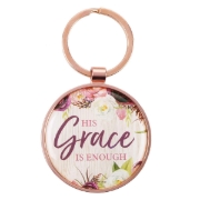 Imagen de His Grace is Enough Keyring in a Tin in Pink Plum - 2 Corinthians 12:9