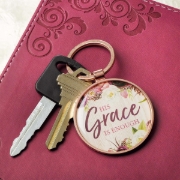 Imagen de His Grace is Enough Keyring in a Tin in Pink Plum - 2 Corinthians 12:9