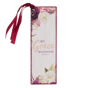 Imagen de His Grace is Enough Faux Leather Bookmark in Pink Plums - 2 Corinthians 12:9