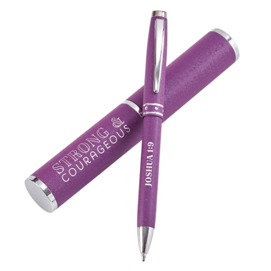 Imagen de Strong & Courageous Purple Gift Pen – Joshua 1:9