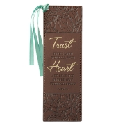 Imagen de Trust With All Your Heart Brown Floral Faux Leather Bookmark - Proverbs 3:5