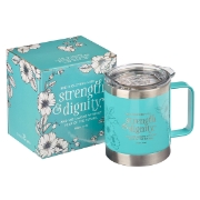 Imagen de Strength & Dignity Teal Camp Style Stainless Steel Mug - Proverbs 31:25