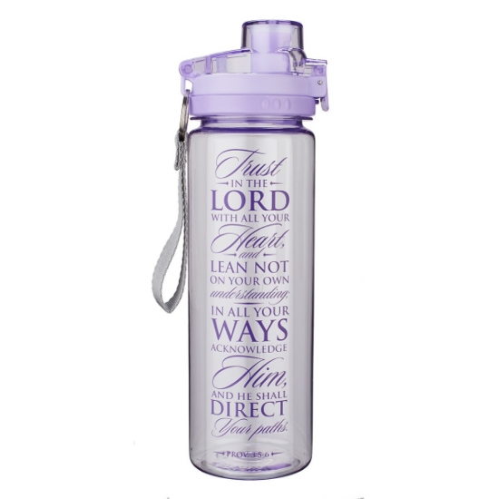Imagen de Trust in the Lord Purple BPA-free Plastic Water Bottle - Proverbs 3:5-6