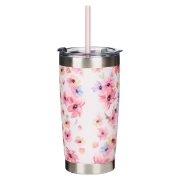 Imagen de Kindness Matters Pink Cosmos Stainless Steel Travel Mug with Reusable Straw
