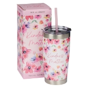 Imagen de Kindness Matters Pink Cosmos Stainless Steel Travel Mug with Reusable Straw