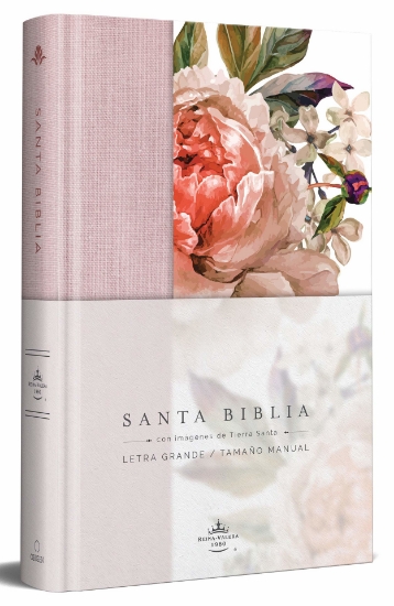 Imagen de Biblia RVR1960 letra grande. Tapa Dura, Tela rosada con flores, tamaño manual