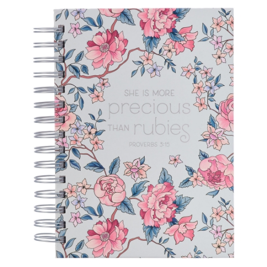 Imagen de More Precious Than Rubies Pink Floral Wirebound Journal - Proverbs 5:13