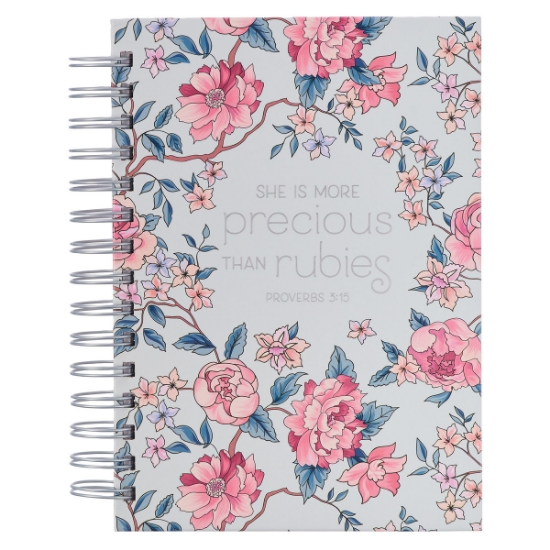 Imagen de More Precious Than Rubies Pink Floral Wirebound Journal - Proverbs 5:13