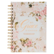 Imagen de His Grace is Enough Blush Pink Floral Large Wirebound Journal - 2 Corinthians 12:9