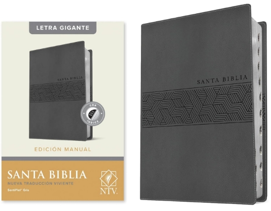 Imagen de Santa Biblia NTV, Edicion manual, letra gigante (SentiPiel, Gris, Letra Roja) - Con indice