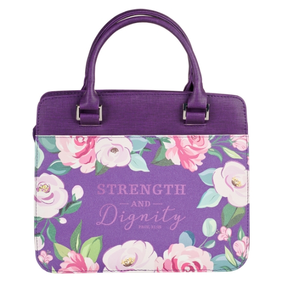 Imagen de Strength and Dignity Purple Floral Purse-style Bible Cover - Proverbs 31:25