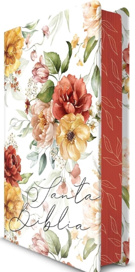 Imagen de Biblia RVR 1960 letra grande tamaño manual, HC, flores rosadas y cantos pintados