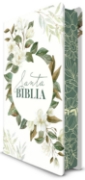 Imagen de Biblia RVR 1960 letra grande tamaño manual, tapa dura con flores blancas y cantos pintados
