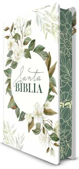 Imagen de Biblia RVR 1960 letra grande tamaño manual, tapa dura con flores blancas y cantos pintados