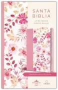 Imagen de Biblia Reina Valera 1960 letra grande. Piel rosada con flores, tamaño manual