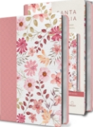 Imagen de Biblia Reina Valera 1960 letra grande. Piel rosada con flores, tamaño manual