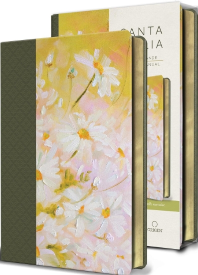 Imagen de Biblia Reina Valera 1960 letra grande. Piel verde con flores, tamaño manual
