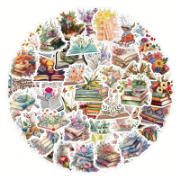 Imagen de Stickers - 60 unidades de libros y flores