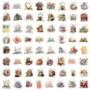 Imagen de Stickers - 60 unidades de libros y flores
