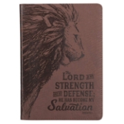 Imagen de Strength and Defense Lion Walnut-Brown Faux Leather Hardcover Notebook with Elastic Band Closure - Exodus 15:2