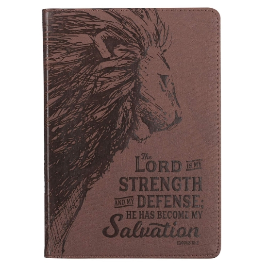 Imagen de Strength and Defense Lion Walnut-Brown Faux Leather Hardcover Notebook with Elastic Band Closure - Exodus 15:2