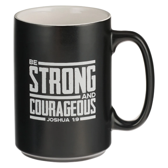 Imagen de Strong and Courageous Black Lion Ceramic Coffee Mug - Joshua 1:9