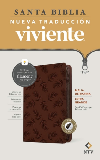 Imagen de Biblia ultrafina NTV, letra grande con Filament, Palmera café con zipper, Con índice