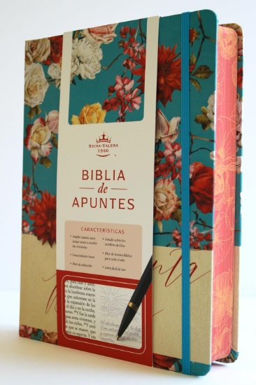 Imagen de Biblia de Apuntes RVR60 Tapa dura, Azul celeste con flores, cantos pintados