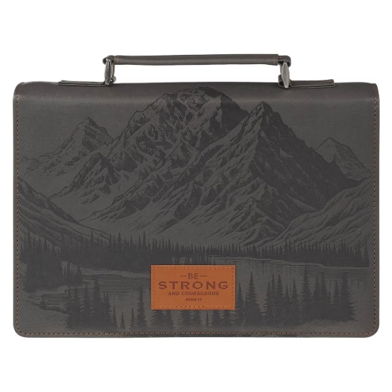 Imagen de Be Strong and Courageous Charcoal Gray Faux Leather Classic Bible Cover - Joshua 1:9