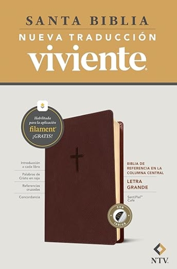 Imagen de Biblia de referencia en la columna central NTV, letra grande con Filament (SentiPiel, Café, Índice, Letra Roja)