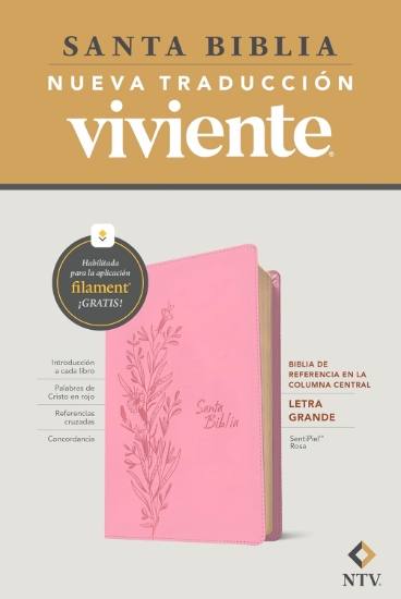 Imagen de Biblia de referencia en la columna central NTV, letra grande 9.5, con Filament (SentiPiel, Rosa, Letra Roja)
