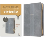 Imagen de Biblia de referencia en la columna central NTV, letra grande de zíper con Filament (SentiPiel, Gris, Índice, Letra Roja)