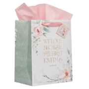 Imagen de Love Peachy-pink Floral Large Portrait Gift Bag - 1 John 4:19