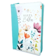 Imagen de Biblia RVR60 tamaño manual letra Gigante jardín turquesa. Con cierre/índice y canto pintado