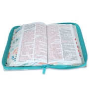 Imagen de Biblia RVR60 tamaño manual letra Gigante jardín turquesa. Con cierre/índice y canto pintado