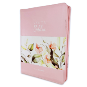 Imagen de Biblia RVR60 Tamaño Gigante Letra 15 puntos, piel con cierre, índice franja floral rosa palo