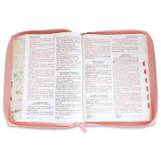 Imagen de Biblia RVR60 Tamaño Gigante Letra 15 puntos, piel con cierre, índice franja floral rosa palo