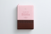 Imagen de Biblia RVR60 Letra Súper Gigante, piel Café, Rosa Mariposas con cierre, índice